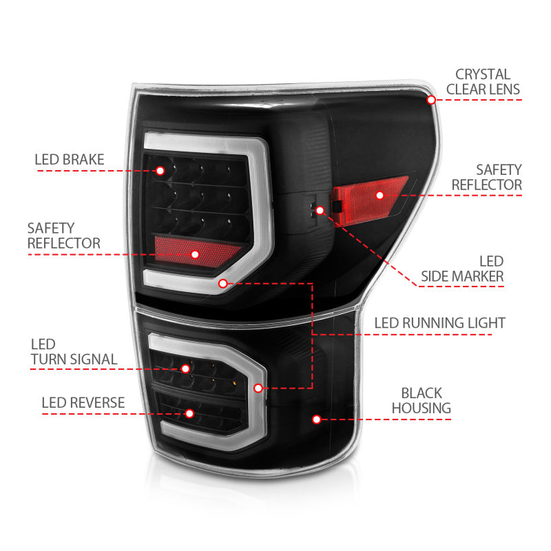 ANZO 2007-2013 Toyota Tundra LED Taillights Plank Style Black w/Clear Lens 311336 311336 Photo - Unmounted