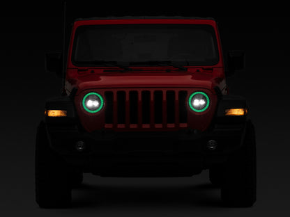 Raxiom 18-22 Jeep Wrangler JL/JT Axial 9-Inch LED Headlights w/RGB Halo- Blk Housing (Clear Lens) J142668 J142668 Photo - Close Up
