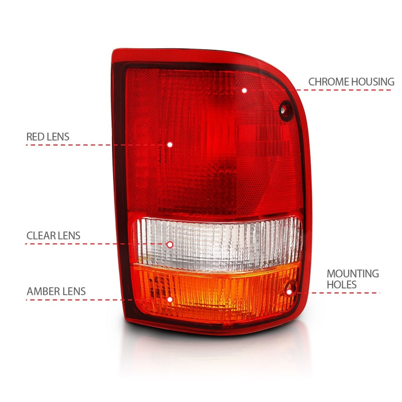 ANZO 1993-1997 Ford Ranger Tail Light Red/Cear (OE) 311310 311310 Photo - Unmounted