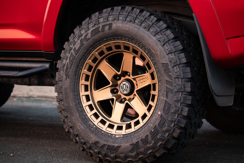 ICON Raider 17x8.5 6x5.5 0mm Offset 4.75in BS Satin Brass Wheel 3417858347BS 3417858347BS Photo - Mounted