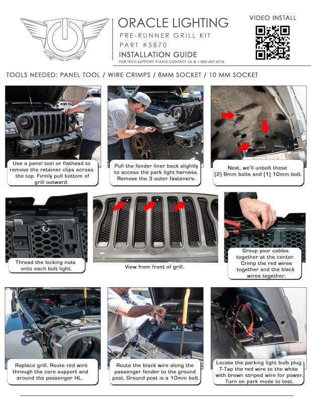 ORACLE Lighting Oracle Pre-Runner Style LED Grille Kit for Jeep Gladiator JT - Blue 5871-002 5871-002 Installation Instructions