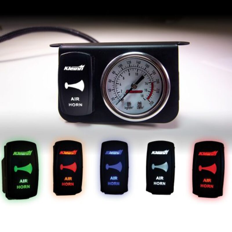 Kleinn Air Horns Kleinn Panel Mounted 160 PSI Gauge w/ an Illuminated WHITE Momentary Rocker Switch 1303W 1303W Photo - Primary