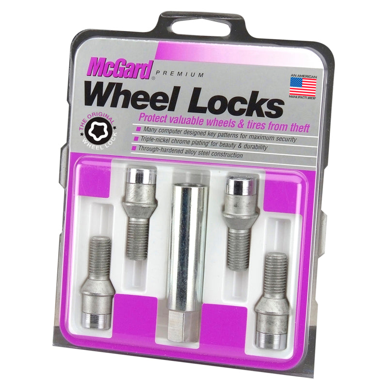 McGard Wheel Lock Bolt Set - 4pk. (Tuner / Cone Seat) M12X1.5 / 17mm Hex / 22.4mm Shank L. - Chrome 27192 27192 Photo - in package