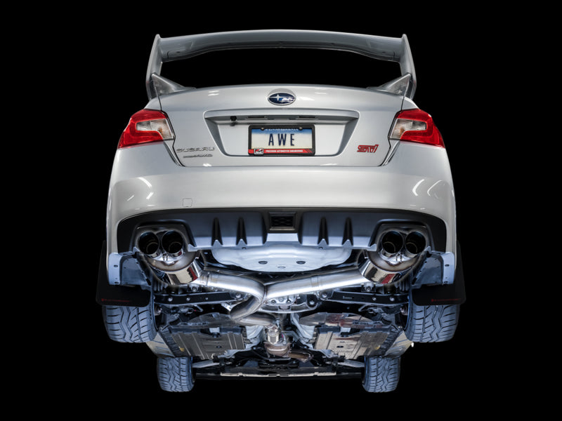 AWE Tuning Subaru STI VA / WRX GV / STI GV Sedan Touring Edition Exhaust - Diamond Black Tip (102mm) 3015-43108 3015-43108 Photo - Mounted