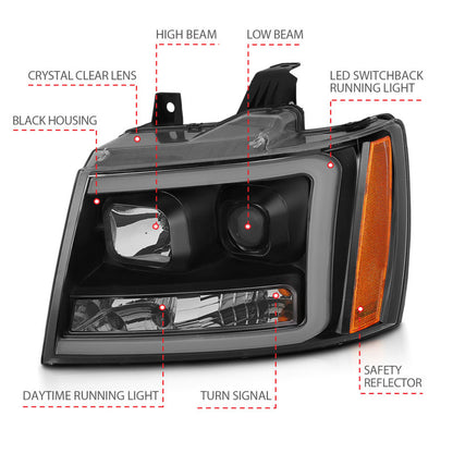 ANZO 07-14 Chevy Tahoe Projector Headlights w/ Plank Style Design Black w/ Amber 111402 111402 Photo - Unmounted