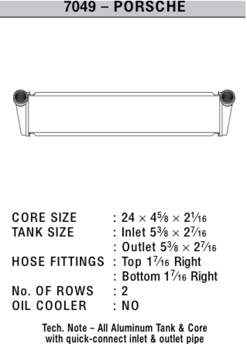 CSF 05-11 Porsche Boxster (987) / 05-11 Porsche 911 Carrera (997) Center Radiator 7049 7049 Technical Drawing