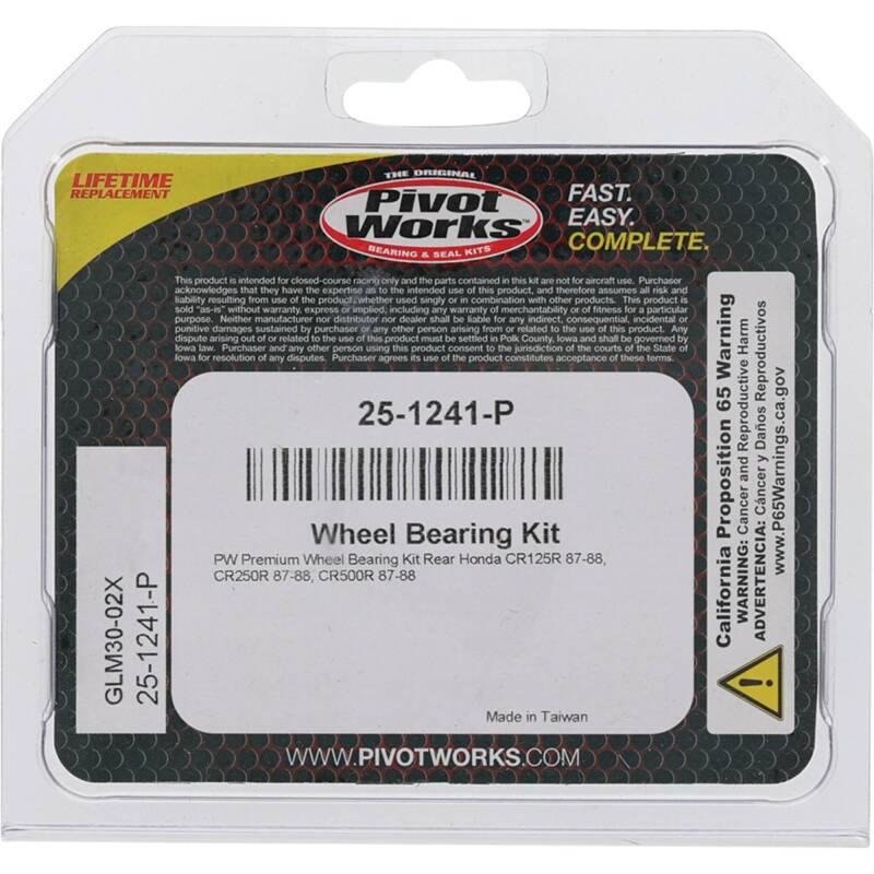 Pivot Works Honda Wheel Bearing Kit Premium Bearings 25-1241-P 25-1241-P Photo - Primary