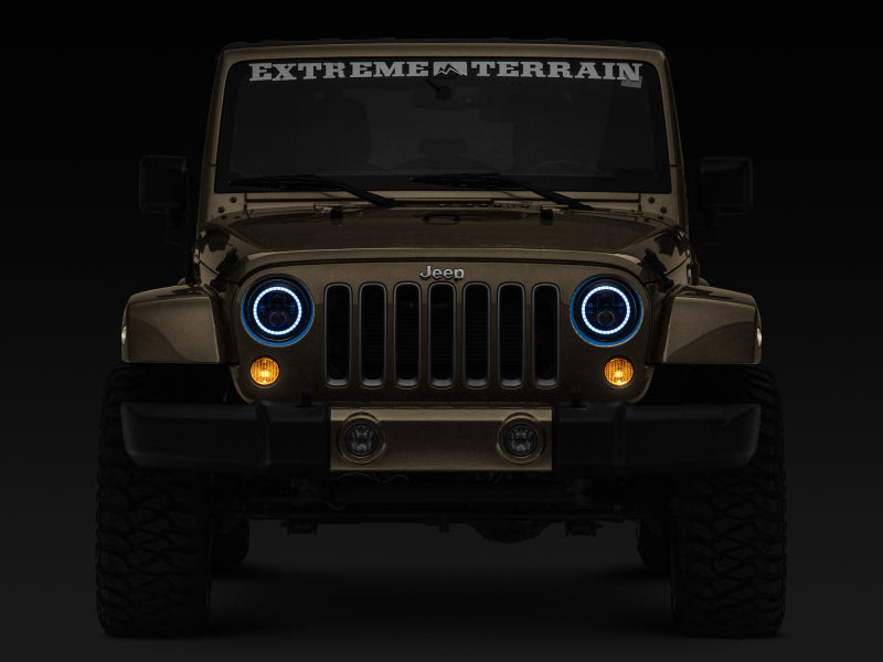 Raxiom 97-18 Jeep Wrangler TJ/JK Axial 7-Inch LED Headlights w/RGB Halo- Blk Hsng (Clear Lens) J142665 J142665 Photo - Close Up