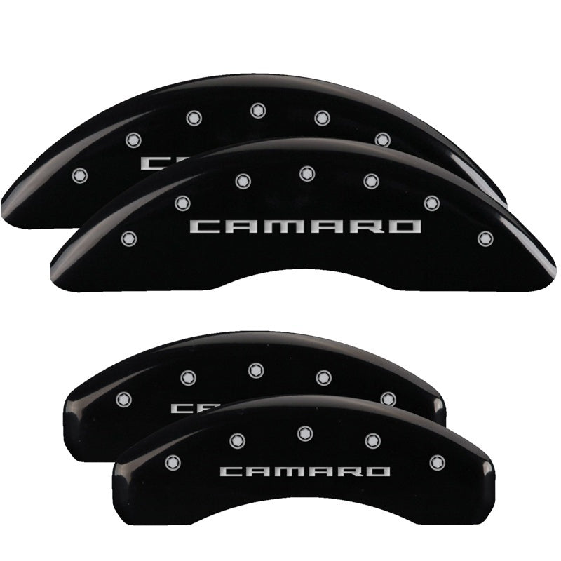 MGP 4 Caliper Covers Engraved Front & Rear Gen 5/Camaro Black finish silver ch 14011SCA5BK 14011SCA5BK Photo - Primary