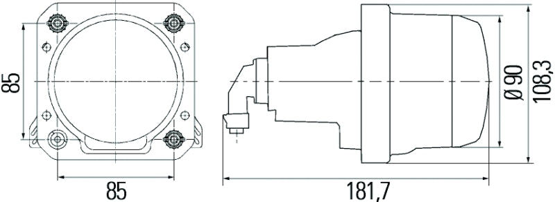 Hella 90mm Bi-Halogen / Bi-Xenon V2 Shutter Pigtail H84985461 H84985461 Technical Drawing