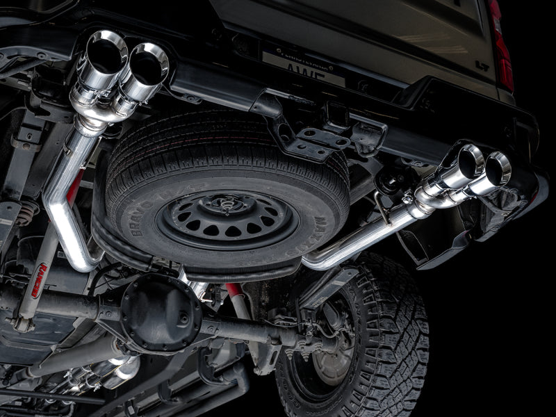 AWE Tuning 4th Gen GM 1500 6.2L 0FG Catback Split Rear Exit (w/ Bumper Cutouts) - Quad Chrome Tips 3015-42203 3015-42203 Photo - Mounted