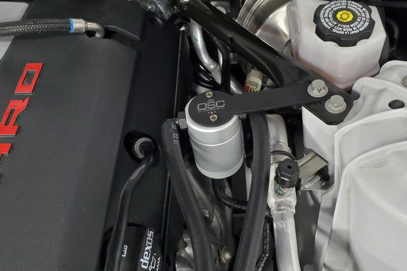 J&L 16-22 Chevrolet Camaro LT1 6.2L Drivers Side Oil Separator 3.0 - Clear Anodized 3081D-C 3081D-C Photo - Mounted