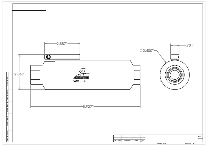 Aeromotive ORB-12 Shutoff Valve Fuel Filter 12332 Technical Drawing