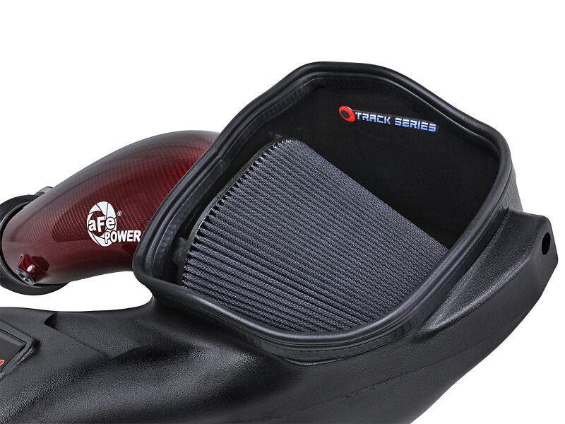 aFe 23-24 Ford F150 Raptor R V8 5.2L Supercharged Red Carbon Track Series Air Intake w/ P5R Filter 57-10030KR 57-10030KR Photo - Close Up