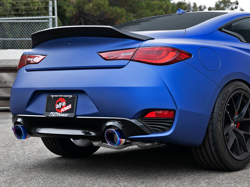 aFe POWER Takeda 2.5in 304 SS CB Exhaust w/ Blue Flame Tips 17-19 Infiniti Q60 V6-3.0L (tt) 49-36134NM-L 49-36134NM-L Photo - Mounted
