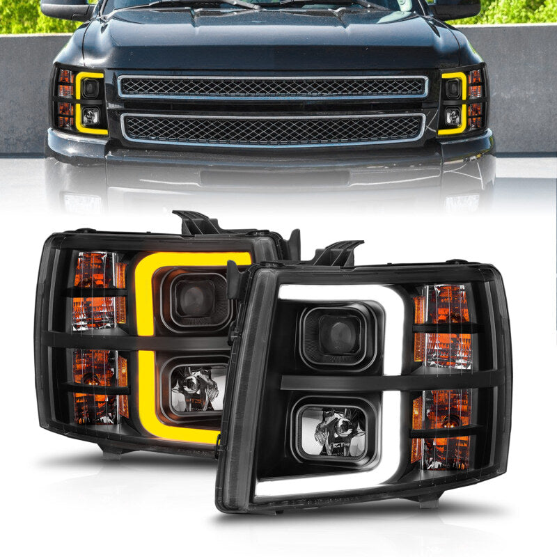 ANZO 2007-2013 Chevrolet Silverado 1500 Projector w/ Light Bar Black Housing w/ Sequential 111545 111545 User 1