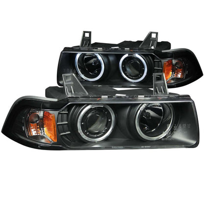 Anzo 1992-1998 BMW 3 Series E36 Projector Headlights w/ Halo Black (CCFL) G 121011 Photo - Primary