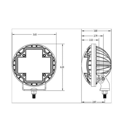 ARB Nacho 5.75in Offroad TM5 Combo White LED Light Set TM512 TM512 Technical Drawing
