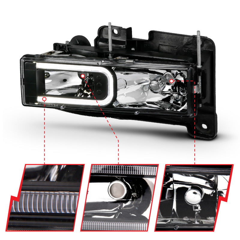 ANZO 1999-2000 Cadillac Escalade Crystal Headlights Light Bar Black Housing (Pair) 111498 111498 User 2