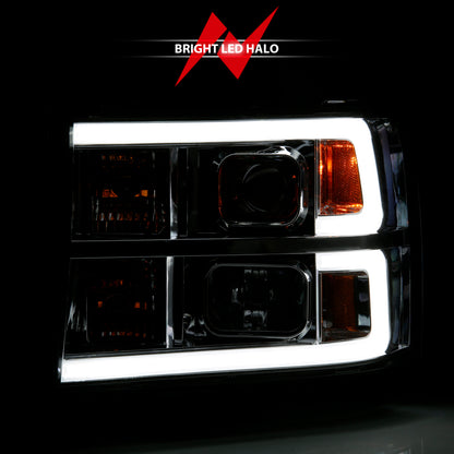 ANZO 2007-2013 Gmc Sierra 1500 Projector Headlight Plank Style Chrome w/ Clear Lens Amber 111483 111483 Photo - Unmounted