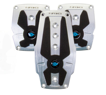 NRG Brushed Silver Aluminum Sport Pedal w/ Black Rubber Inserts MT PDL-200SL Photo - Primary