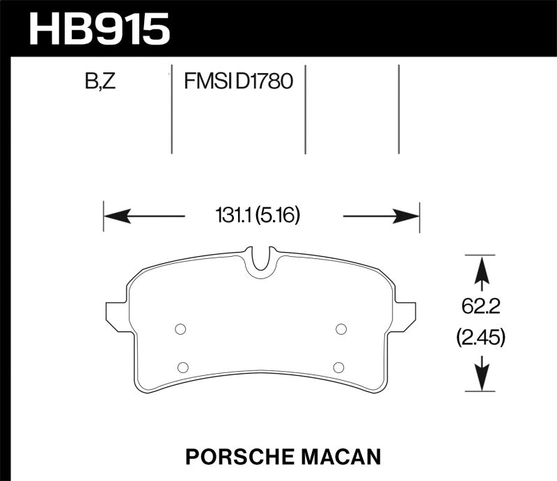 Hawk 16-18 Porsche Macan Performance Ceramic Street Rear Brake Pads HB915Z.664 HB915Z.664 Photo - Primary