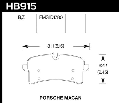 Hawk 16-18 Porsche Macan Performance Ceramic Street Rear Brake Pads HB915Z.664 HB915Z.664 Photo - Primary