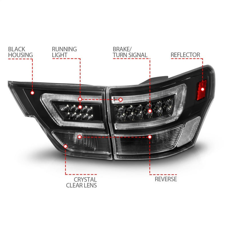 ANZO 11-13 Jeep Grand Cherokee LED Taillights w/ Lightbar Black Housing/Clear Lens 4pcs 311439 311439 Photo - Unmounted