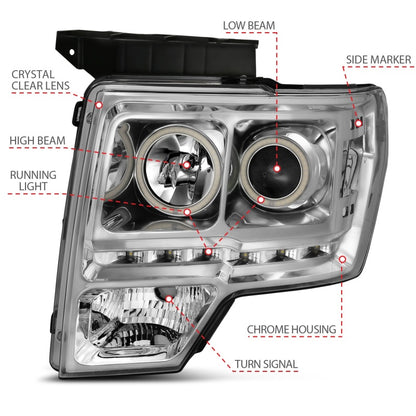 Anzo 2009-2014 Ford F-150 Projector Headlights w/ Halo Chrome (CCFL) G2 111297 Photo - Unmounted