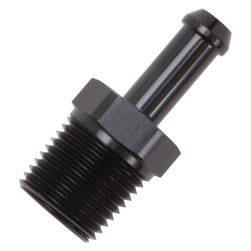 Edelbrock Hose Fittings, Straight, 1/2" NPT to 3/8" Barb, Black Anodize 8185 Photo - out of package