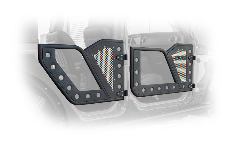 DV8 Offroad Jeep 18+ Wrangler JL / 20+ Gladiator JT Rear Rock Doors w/ Perforated Aluminum Mesh RDJL-01R RDJL-01R Photo - Primary