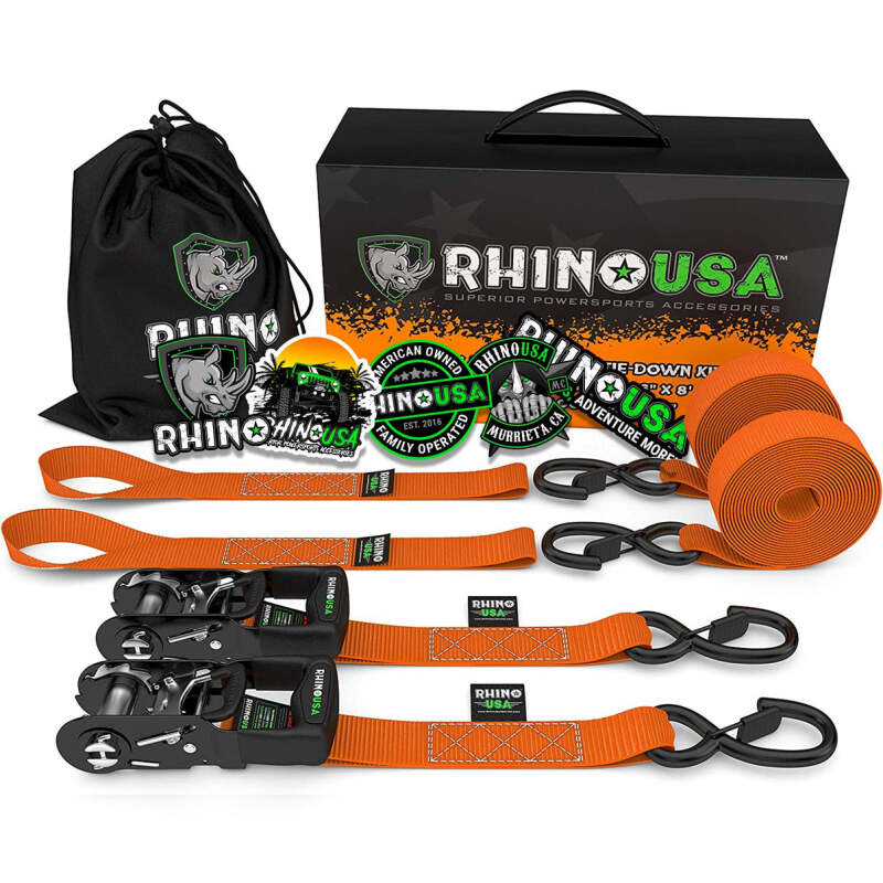 Rhino USA Heavy Duty Ratchet Tie-Downs 2-Pack (Orange) 1.6In X 8Ft HDKIT-2PK-ORG HDKIT-2PK-ORG Photo - Primary