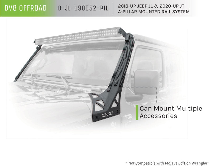 DV8 Offroad 2018+ JL/Gladiator Picatinny Rail A-Pillar Pod LED Light Mount D-JL-190052-PIL D-JL-190052-PIL Product Brochure - a specific brochure describing a Product