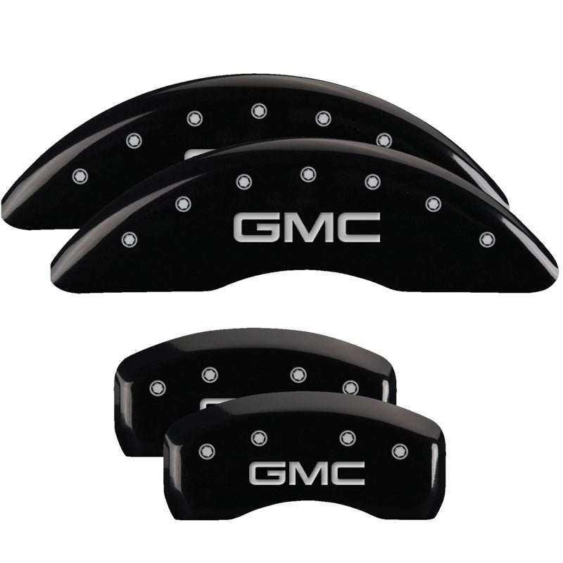MGP 4 Caliper Covers Engraved Front & Rear GMC Black finish silver ch 34001SGMCBK 34001SGMCBK Photo - Primary