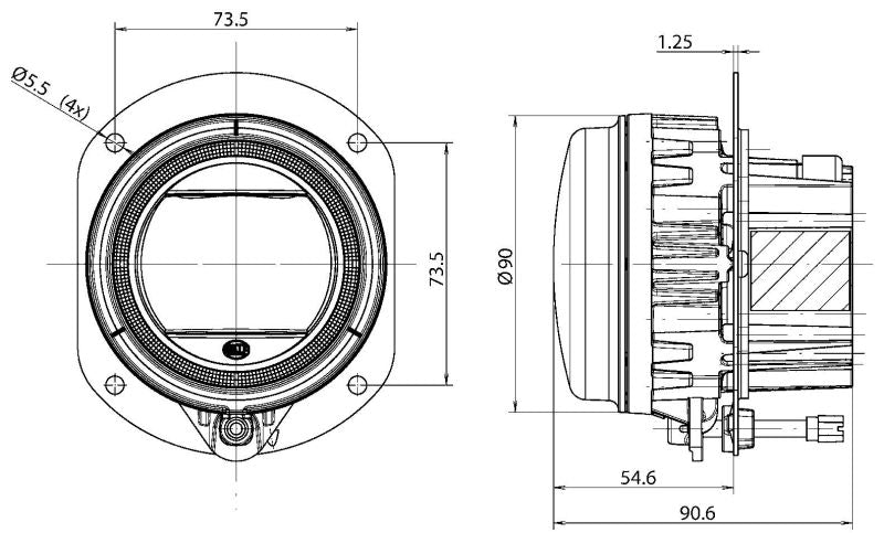 Hella 90mm LED L4060 Fog Light Module 011988001 011988001 Technical Drawing