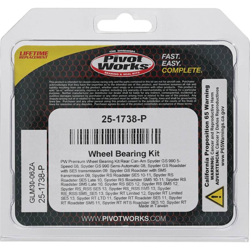 Pivot Works Can-Am Wheel Bearing Kit Premium Bearings 25-1738-P 25-1738-P Photo - Primary