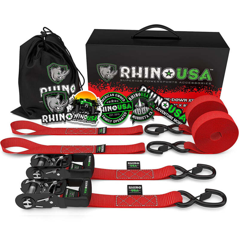 Rhino USA Heavy Duty Ratchet Tie-Downs 2-Pack (Red) 1.6In X 8Ft HDKIT-2PK-RED HDKIT-2PK-RED Photo - Primary