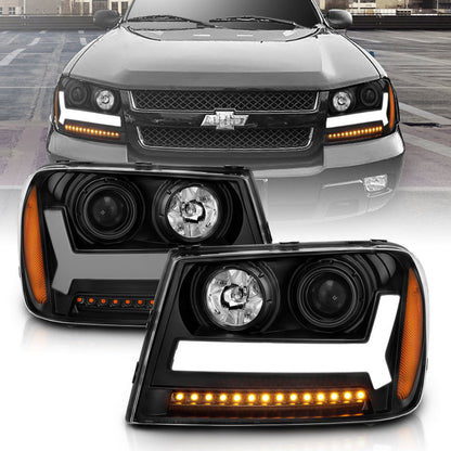 ANZO 2006-2009 Chevrolet Trailblazer Projector Headlights w/ Plank Style Design Black w/ Amber 111390 111390 Photo - Primary