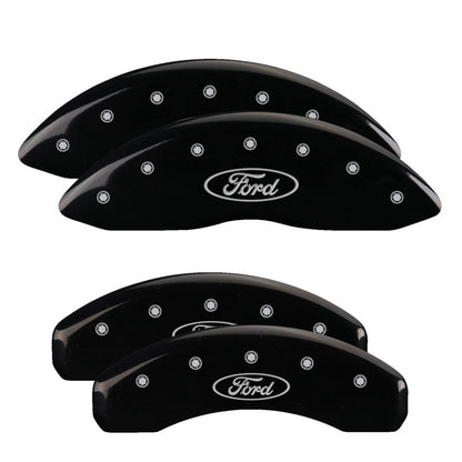 MGP 4 Caliper Covers Engraved Front & Rear Oval logo/Ford Black finish silver ch 10213SFRDBK 10213SFRDBK Photo - Primary