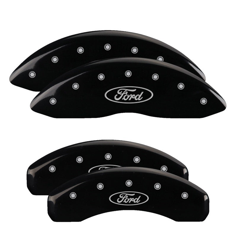 MGP 4 Caliper Covers Engraved Front & Rear Oval logo/Ford Black finish silver ch 10243SFRDBK 10243SFRDBK Photo - Primary