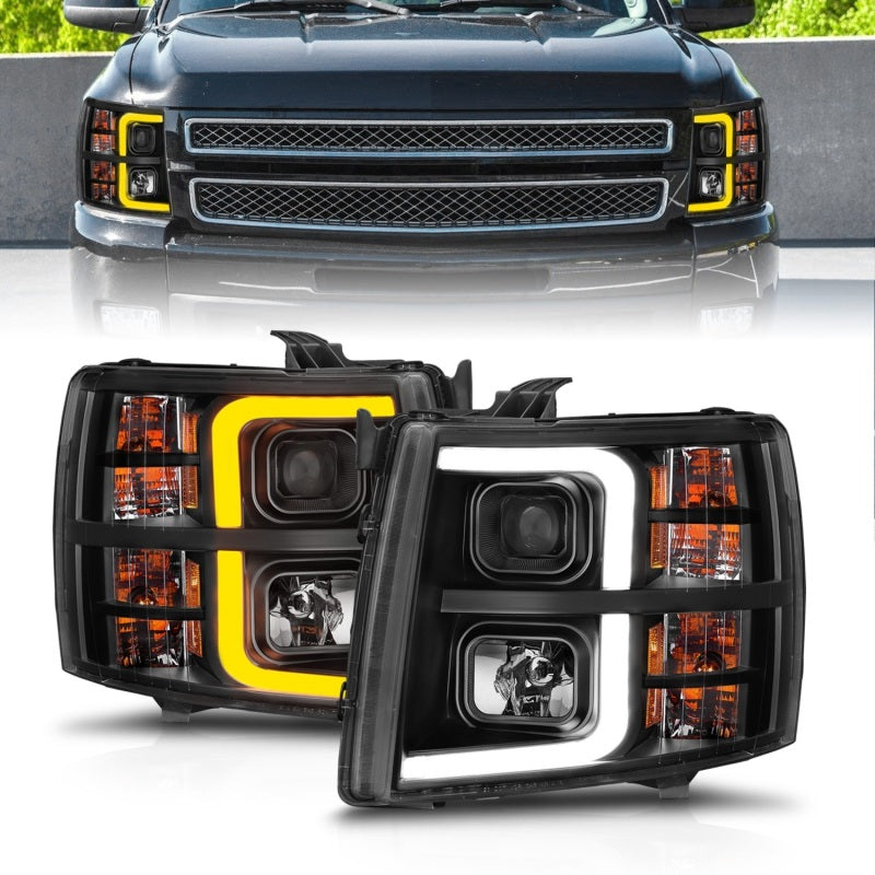 ANZO 2007-2013 Chevrolet Silverado 1500 Projector w/ Light Bar Black Housing w/ Sequential 111545 111545 Photo - Unmounted