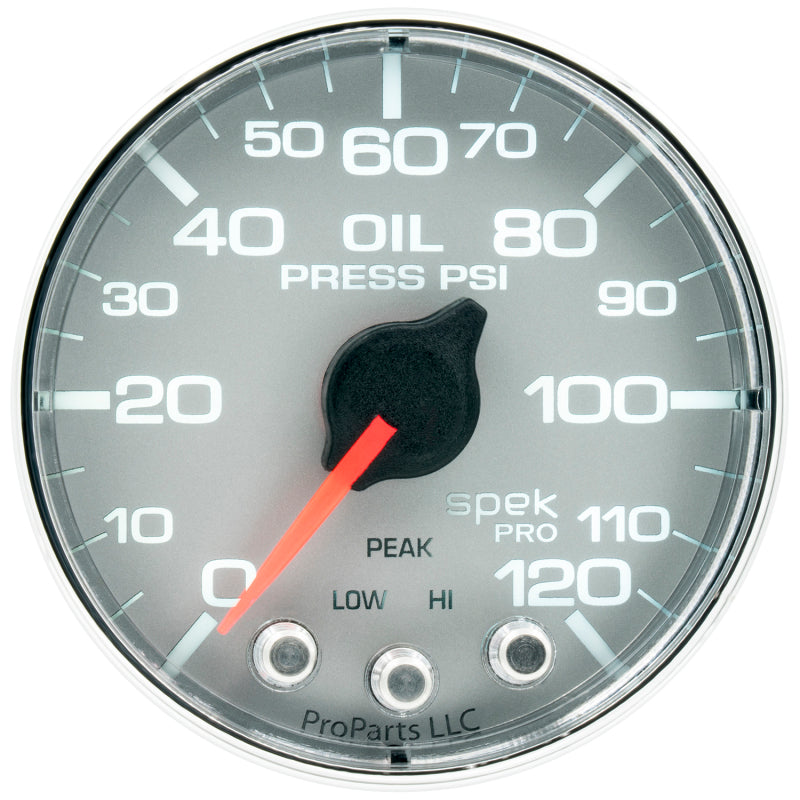 Autometer Spek-Pro Gauge Oil Press 2 1/16in 120psi Stepper Motor W/Peak & Warn Slvr/Chrm P325218 P325218 User 2