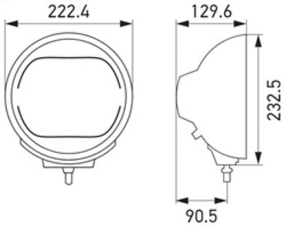 Hella Rallye 4000 LED Driving Lamp Flood Beam 12/24V 016560101 016560101 Technical Drawing