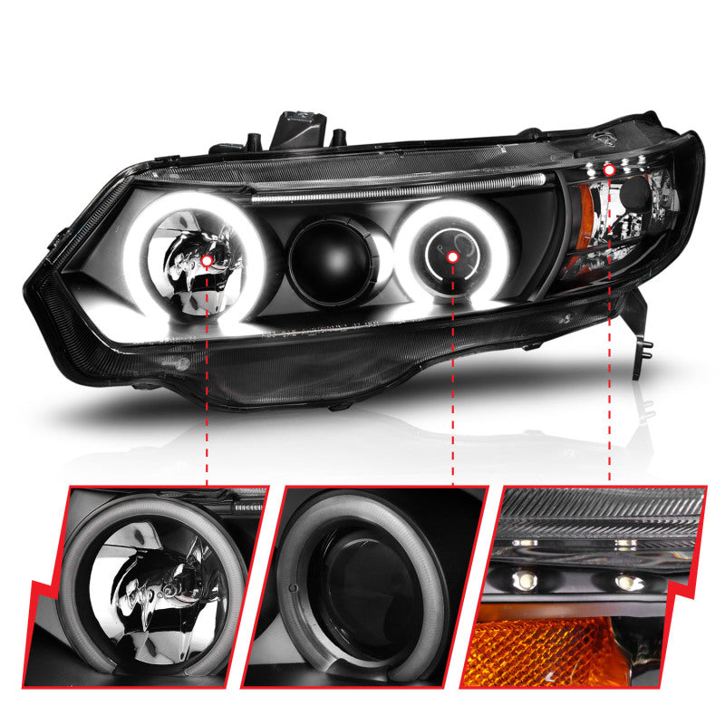 Anzo 2006-2011 Honda Civic Projector Headlights w/ Halo Black (CCFL) 121062 User 3