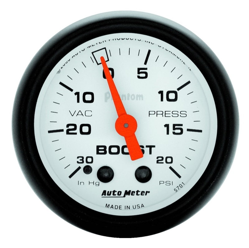 Autometer 2-1/16" Boost/Vacuum, 30 In Hg/20 Psi, Mechanical, Phantom 5701 Photo - Primary