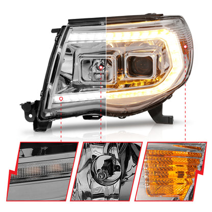 ANZO 05-11 Toyota Tacoma Projector Headlights w/Light Bar Switchback Chrome Housing 111565 111565 Photo - Unmounted