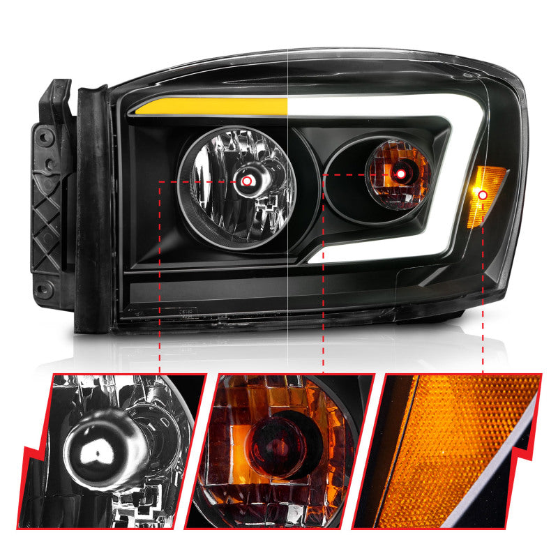 Anzo 06-09 Dodge RAM 1500/2500/3500 Headlights Black Housing/Clear Lens (w/Switchback Light Bars) 111526 111526 Photo - Unmounted