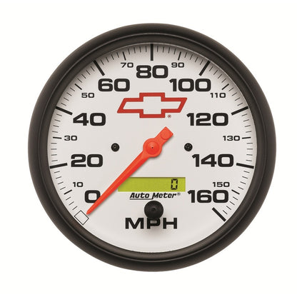 AutoMeter Gauge Speedometer 5in. 160MPH Elec. Programmable Chevy Red Bowtie White 5889-00406 5889-00406 Photo - Primary