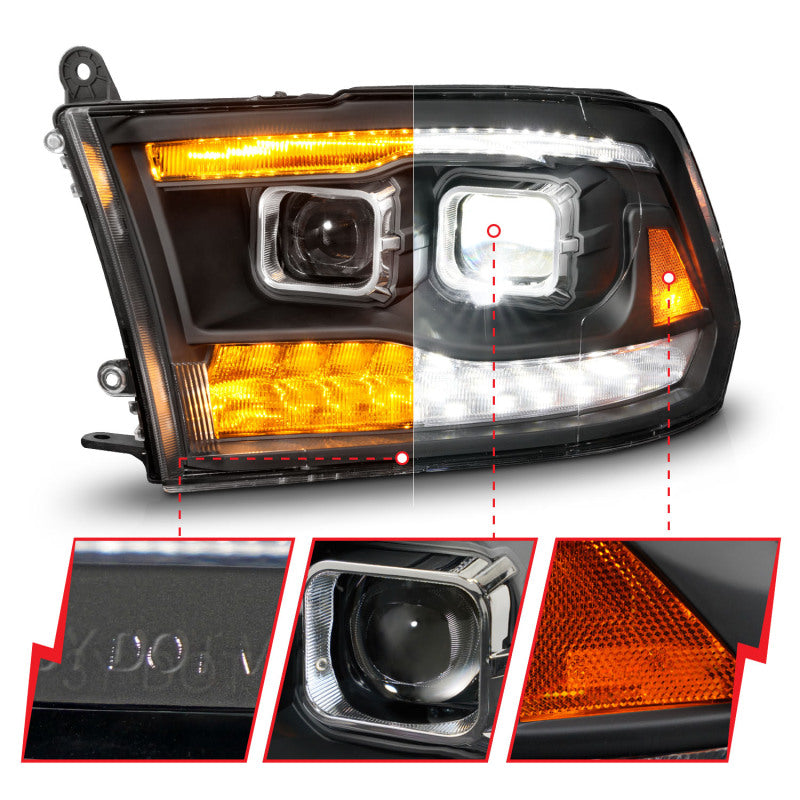 ANZO 09-18 Dodge Ram 1500/2500/3500 Full LED Proj Headlights w/Switchback Light Bar - Black 111595 111595 User 2
