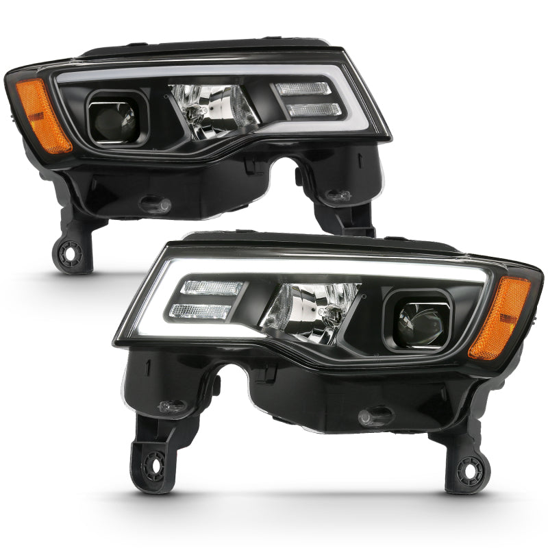 ANZO 2017-2018 Jeep Grand Cherokee Projector Headlights w/ Plank Style Switchback - Black w/ Amber 111418 111418 Photo - Close Up